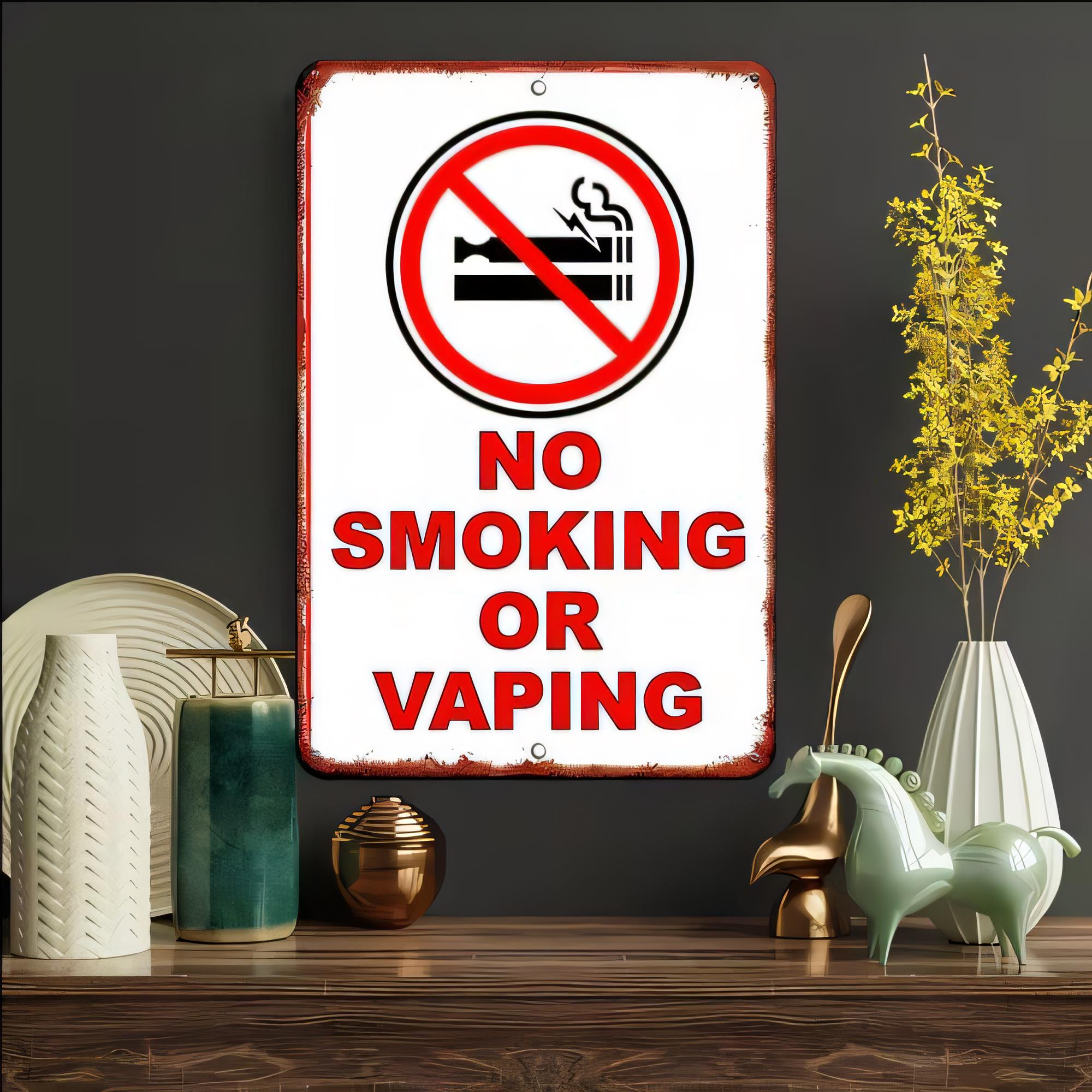 Vape Decoration - 錫製看板 禁煙・禁喫煙警告 レトロメタルウォールアート ヴィンテージタバコ禁止プレート バー・パブ・レストラン・男の隠れ家用