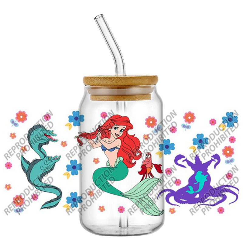 人気のレトロ漫画人魚姫アリエル有名16オンスUV DTF 3 - Rdta Tank Glass のレビューと価格
